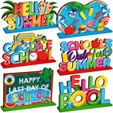 CroBlissful 6 Pcs Hello Summer Table Decoration Happy Last Day of School Table Sign School s out of Summer Vacation Pool Wooden