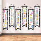 6 Pcs Composition Notebook Classroom Banners Decorations with Hanging Rods Back to School Motivational Porch Signs Posters Class