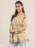 Libas Women'S Chiffon Floral Printed Straight Kurti (98023O_Beige_M)