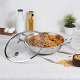 Healux 28cm Triply Wok/Kadai with Glass Lid 3.5 L | Indian Kadai | Induction Friendly, Oven and Dishwasher Safe | 5 Years Guar