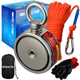 MUTUACTOR Neodymium Fishing Magnet,Combined 880lbs Double Sided Strong Fishing Magnet Heavy Duty with 65Ft Salvage Rope,Durable