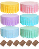 Oudain 12 Pcs Ocean Waves Plastic Round Tablecloth 84 Inch with Fish Net Decorative Waterproof Water Tablecloth Sea Theme Picnic