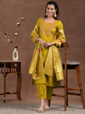 Libas Womens Woven Design Silk Blend Straight Kurta With Salwar And Dupatta Mustard L