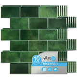 Art3d Peel and Stick Green Wall Tiles - 12x12 Thicker Design Backsplash, Self-Adhesive Tile for Kitchen & Bathroom Renovation