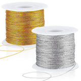 JUNEBRUSHS 218 Yards Christmas Metallic Ornament String, Christmas Cording Gold String Hanger for Crafts Ribbon Metallic Cord fo