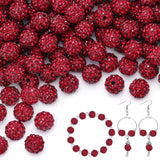 200pcs 10mm Dark Red Rhinestone Beads for Jewelry Making, Shiny Round Shamballa Disco Ball Beads Bulk, Sparkle Crystal Clay Chri