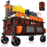 48 L Collapsible Wagon Cart Foldable, 560lbs Weight Capacity 300L Heavy Duty Folding Beach Wagons with Big All-Terrain Wheels, U