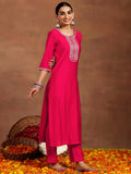 Libas Gerua Womens Yoke Design Silk Blend Straight Kurta With Trousers And Dupatta Pink Xs Gs961