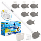Pumice Stone for Toilet Bowl Cleaning, 8in1 Toilet Cleaning Kit with 6 Replaceable Fish Heads, 17inch Extra Long Handle, Wall Mou