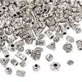 Craftdady 150pcs Antique Silver Tibetan Style Alloy Beads Rectangle Round Column Flat Round Column Leaf Oval Metal Spacer Beads