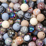 ANCADN 16mm Acrylic Beads 100pcs Black&Brown Bead Loose Spacer Focal Beads for DIY Jewelry Making(hhz linemix)