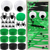 SATINIOR 24pcs Halloween Mummy Door Cover Decorations with Giant Wiggle Eyes 3D Spider Stickers Black and Green Crpe paper Strea