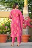 Anni Designer Women'S Rayon Blend Straight Printed Kurta With Pant & Dupatta (Open-Pink_S_Pink_Small),Pink,S,Rayon Blend,Regular,Kurta, Scarf