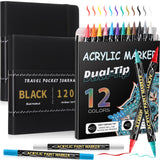 Thenshop 2 Pcs/200 Sheets Black Paper Sketchbook with 12 Metallic Marker Pens Set 5.5 x 5.5 in Black Writing Page Journal Notebo