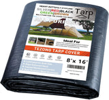 Tarps Heavy Duty Waterproof 8x16ft,TEZONG Black Tarp 12Mil Plastic Tarpaulin Outdoor Tarp Cover for Emergency Rain,Patio Furnitu