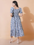 Kzully | Elegance: Smocked A-Line Midi Dress - Superior Comfort & Chic Style Light Navy Blue 2Xl