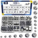 ZQZ 348 Pack SAE & Metric Nylon Insert Locknuts Kit,6#32 8#32 10#24 10#32 1/4-20 5/16-18 3/8-16 1/2-13 M3 M4 M5 M6 M8 M10 M12 30
