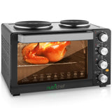 Nutrichef Kitchen Convection Oven - Electric Countertop Rotisserie Toaster Oven Cooker with Food Warming Hot Plates, 30+ Quart (
