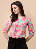 Wedani Women'S Casual Puff Sleeves V Neck Foral Top (Medium Beige),Beige,M,Polyester,Western,