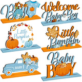 DoubleFill 6 Pcs Thanksgiving Little Pumpkin Baby Shower Decorations Harvest Blue Pumpkin Wooden Centerpieces Baby Boy Maple Tab