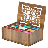 RoyalHouse Premium Wood Tea Storage Box Organizer, 9 Compartments Walnut