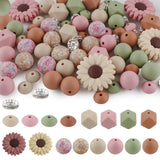 Kovict 82Pcs 12mm 14mm 15mm Silicone Beads for Keychain Making, 10mm Rondelle Rhinestone Spacer Print Hexagon Round Camel Navajo