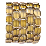 DADIFEN Glass Oval Beads Yellow 10x12mm 28pcs Rectangle Golden Edge Crystal Loose Beads for DIY Craft Jewelry Making