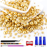 60g Gold Flatback Half Round Pearls Mixed Size 3-10mm Resin Craft Beads for Nail Art, Face Gems, DIY Jewelry Making