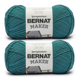 Bernat Maker Teal Yarn - 2 Pack of 250g/8.8oz - 72% Cotton 28% Nylon - #5 Bulky - 290m/317Yards - for Knitting, Crochet and Amig