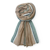 Fahabo Scarf Woman Pleated Cotton With Woven Border Scarves | Hijab Scarf | Headscarf | Neck Scarf | Stoles | Wraps (Brown)