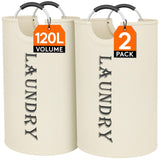 Lifewit 120L 2-Pack Large Laundry Basket, Collapsible Laundry Hamper with Aluminum Handles, Waterproof Freestanding Dirty Clothe