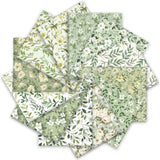 Whaline 12Pcs Sage Green Floral Fabric Squares Cotton Fabric Bundles Watercolor Flower Leaves Sewing Fabrics for Spring Birthday