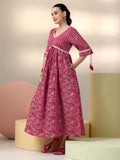 Libas Women'S Cotton Fit And Flare Midi Casual Dress (29164_Pink Pink 2Xl