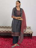 Libas Womens Printed Silk Blend Straight Kurta With Trousers And Dupatta Blue 2Xl 49137