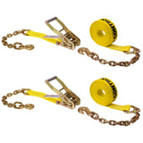 US Cargo Control Chain Ratchet Straps 2 Inch x 27 Foot (2-Pack), 10,000 LBS Break Strength, Heavy Duty Ratchet Straps with Chain