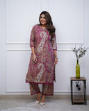 Anni Designer Women'S Rayon Viscose Straight Printed Kurta With Palazzo (Elevate Rani-Vks01_L_Pink_Large),Pink,L,,,