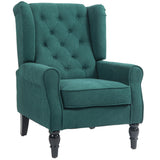 HOMCOM Mid-Century Modern Accent Chair, High Wingback Chair, Button-Tufted Upholstered Fabric Armchair with Retro Wood Legs for