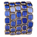 DADIFEN Glass Oval Beads Royal Blue 10x12mm 28pcs Rectangle Golden Edge Crystal Loose Beads for DIY Craft Jewelry Making