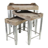 Cheung'S Set Of 3 Gray Wash Wood Top Side Handles And Galvanized Metal Base Nesting Table
