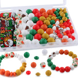 Kovict 100Pcs 12mm 15mm Green Christmas Focal Silicone Beads for Keychain Bracelet Making, 8mm Rondelle Rhinestone Spacer Beads