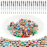 100pcs Crystal Faceted Large Hole European Beads, Resin Rondelle Glass Column Slide Beads with Silver Brass Cores, Big Hole Spac