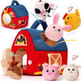 hahaland Baby Toys 6-12 Months - Surprise Barn with Stuffed Farm Animals, Rattle, Crinkle Paper, Mirror - Montessori Toys for 6