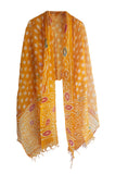 India Scarves Kota Doria Bagru Cotton Silk Handblock Print Colorful Multi Design Dupatta (Yellow)