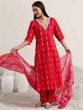 Libas Women'S Cotton Blend Kurta Set (400397 Red L