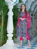 Anni Designer Women'S Cotton Blend Straight Printed Kurta With Pant & Dupatta (Tingu Blue_S_Blue_Small),Blue,S,,,