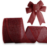 JaoZuyard Burgundy Burlap Ribbon 1 inch x 10 Yard Natural Linen Woven Wired Ribbons DIY Handmade Edging Production Wreath Holida