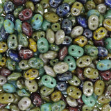Czech Superduo Two-Hole Crystal Seed Beads Super Duo 5 x 2.5mm Picasso Medley Mix Approx 24 Grams Tube