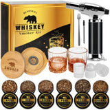 Whiskey Smoker Kit with Torch - 6 Natural Wood Chips Flavors 2 Glasses 2 Ice Molds - Cocktail Smoker Infuser Kit Old Fashioned Smoker Kit Birthday Bourbon Whiskey Gifts for Men Dad(No Butane)-New