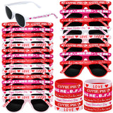Soulchen 24 Pcs Valentines Day Gifts Bulk Pink and Red Sunglasses and Love Silicone Bracelet Galentines Day Party Favors Suppl