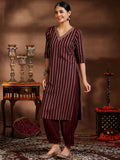 Libas Women'S Cotton Blend Kurta Set (39065B_Maroon